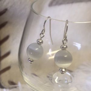 White moonstone silver dangle earrings